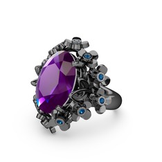 Belka Demet Yüzük - Ametist ve lab safir 925 ayar siyah rodyum kaplama gümüş yüzük #1oekcu4