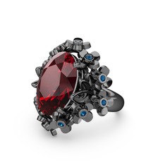 Belka Demet Yüzük - Garnet ve lab safir 925 ayar siyah rodyum kaplama gümüş yüzük #1ovt80r