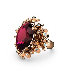 Rodolit garnet ve akuamarin 14 ayar rose altın yüzük