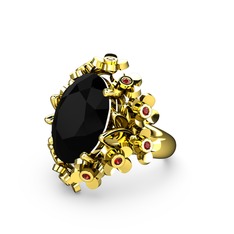 Belka Demet Yüzük - Siyah zirkon ve garnet 8 ayar altın yüzük #1qb5t2j