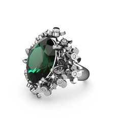 Yeşil kuvars ve swarovski 8 ayar beyaz altın yüzük