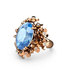 Akuamarin ve swarovski 14 ayar rose altın yüzük