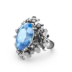 Akuamarin ve swarovski 8 ayar beyaz altın yüzük