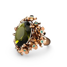 Peridot ve kök zümrüt 18 ayar rose altın yüzük