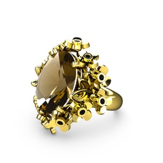 Belka Demet Yüzük - Dumanlı kuvars ve siyah zirkon 8 ayar altın yüzük #1t7a1xc