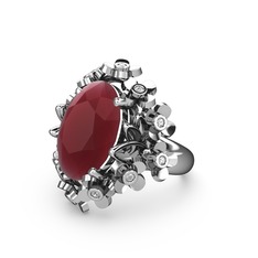 Belka Demet Yüzük - Kök yakut ve swarovski 8 ayar beyaz altın yüzük #1tl97ea