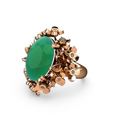 Belka Demet Yüzük - Kök zümrüt ve dumanlı kuvars 925 ayar rose altın kaplama gümüş yüzük #1tqbjbl