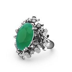 Kök zümrüt ve swarovski 8 ayar beyaz altın yüzük