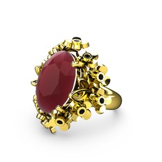 Kök yakut ve siyah zirkon 14 ayar altın yüzük