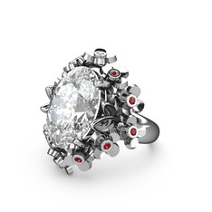 Belka Demet Yüzük - Beyaz zirkon ve garnet 14 ayar beyaz altın yüzük #1u4txhl