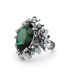 Belka Demet Yüzük - Yeşil kuvars ve akuamarin 8 ayar beyaz altın yüzük #1u7fxi7