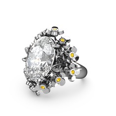 Belka Demet Yüzük - Swarovski ve sitrin 18 ayar beyaz altın yüzük #1uwztsp