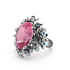 Belka Demet Yüzük - Pembe kuvars ve lab safir 14 ayar beyaz altın yüzük #1v5bwg5