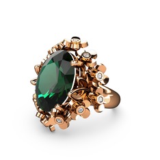 Belka Demet Yüzük - Yeşil kuvars ve swarovski 925 ayar rose altın kaplama gümüş yüzük #1viz70a