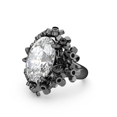 Belka Demet Yüzük - Swarovski ve siyah zirkon 925 ayar siyah rodyum kaplama gümüş yüzük #1vjttav