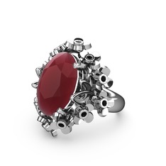 Kök yakut ve siyah zirkon 925 ayar gümüş yüzük