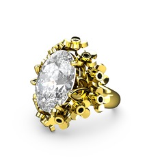 Belka Demet Yüzük - Swarovski ve siyah zirkon 14 ayar altın yüzük #1vq7uku