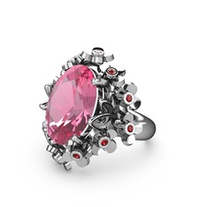 Belka Demet Yüzük - Pembe kuvars ve garnet 18 ayar beyaz altın yüzük #1wtoa6i