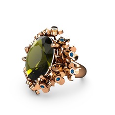 Peridot ve lab safir 18 ayar rose altın yüzük