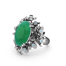 Kök zümrüt ve akuamarin 925 ayar gümüş yüzük