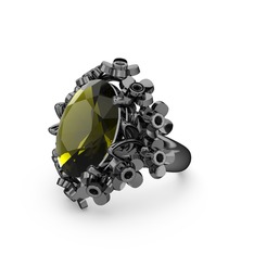 Belka Demet Yüzük - Peridot ve siyah zirkon 925 ayar siyah rodyum kaplama gümüş yüzük #1y4cplf