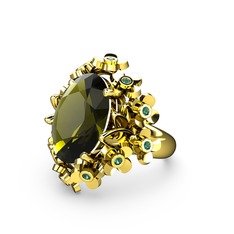 Peridot ve yeşil kuvars 925 ayar altın kaplama gümüş yüzük