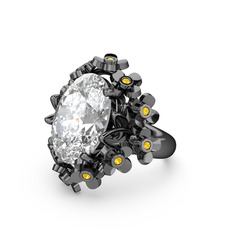 Belka Demet Yüzük - Swarovski ve sitrin 925 ayar siyah rodyum kaplama gümüş yüzük #1z0i46j
