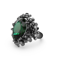 Belka Demet Yüzük - Yeşil kuvars ve swarovski 925 ayar siyah rodyum kaplama gümüş yüzük #3mxx75