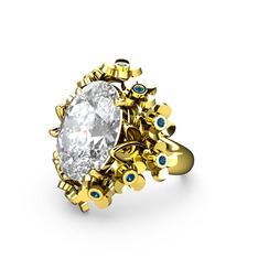 Belka Demet Yüzük - Swarovski ve lab safir 925 ayar altın kaplama gümüş yüzük #41nghl