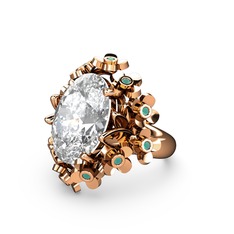 Belka Demet Yüzük - Swarovski ve kök zümrüt 8 ayar rose altın yüzük #4c7a4n