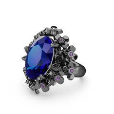 Belka Demet Yüzük - Lab safir ve ametist 925 ayar siyah rodyum kaplama gümüş yüzük #51cpei