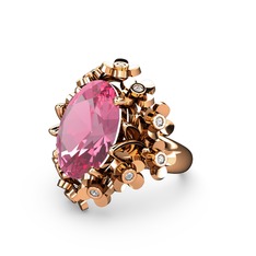 Pembe kuvars ve beyaz zirkon 18 ayar rose altın yüzük