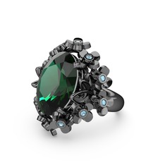 Belka Demet Yüzük - Yeşil kuvars ve akuamarin 925 ayar siyah rodyum kaplama gümüş yüzük #5r1wz