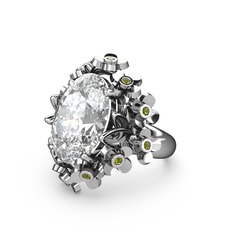 Belka Demet Yüzük - Swarovski ve peridot 14 ayar beyaz altın yüzük #7frnsu