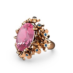 Pembe kuvars ve lab safir 8 ayar rose altın yüzük