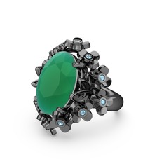 Belka Demet Yüzük - Kök zümrüt ve akuamarin 925 ayar siyah rodyum kaplama gümüş yüzük #8m0sqj