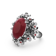 Belka Demet Yüzük - Kök yakut ve garnet 14 ayar beyaz altın yüzük #9qgbif