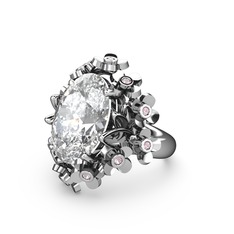 Belka Demet Yüzük - Swarovski ve pembe kuvars 18 ayar beyaz altın yüzük #dl3nku