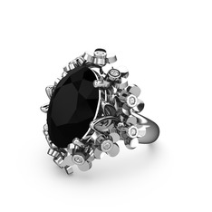 Belka Demet Yüzük - Siyah zirkon ve pırlanta 14 ayar beyaz altın yüzük (0.18 karat) #dvix8x