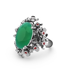 Belka Demet Yüzük - Kök zümrüt ve garnet 18 ayar beyaz altın yüzük #e70omz