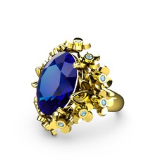 Belka Demet Yüzük - Lab safir ve akuamarin 925 ayar altın kaplama gümüş yüzük #ee9tyu