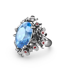 Belka Demet Yüzük - Akuamarin ve garnet 925 ayar gümüş yüzük #eiuwo9