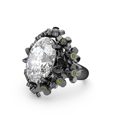 Beyaz zirkon ve peridot 925 ayar siyah rodyum kaplama gümüş yüzük