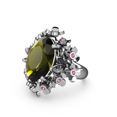 Peridot ve rodolit garnet 8 ayar beyaz altın yüzük