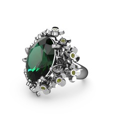 Belka Demet Yüzük - Yeşil kuvars ve peridot 18 ayar beyaz altın yüzük #h81aso