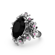 Belka Demet Yüzük - Siyah zirkon ve rodolit garnet 8 ayar beyaz altın yüzük #h9kimn