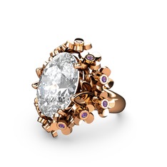 Belka Demet Yüzük - Swarovski ve ametist 925 ayar rose altın kaplama gümüş yüzük #heehkn