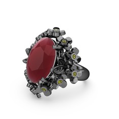 Kök yakut ve peridot 925 ayar siyah rodyum kaplama gümüş yüzük