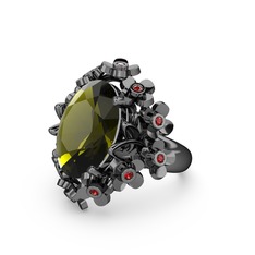 Belka Demet Yüzük - Peridot ve garnet 925 ayar siyah rodyum kaplama gümüş yüzük #j7v2wr