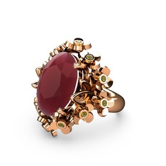 Kök yakut ve peridot 18 ayar rose altın yüzük